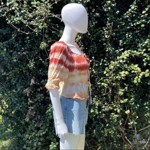 NWT JEN’S Pirate Booty Boho Cotton Gauze Fire Tie Dye Tie Front Blouse - Picture 11 of 13